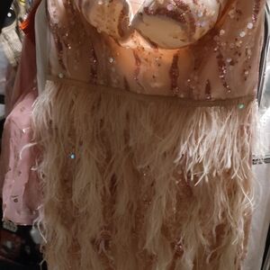 Glamorous Pink Sequin and Feather Dress